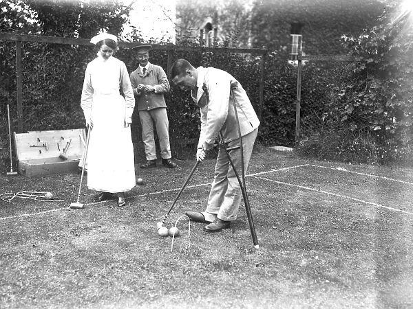 A game of croquet in the garden at the Royal Cornwall Infirmary, Truro, Cornwall. Probably 21st July 1916