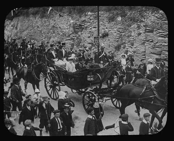 George Prince of Wales and Princess Mary driving down Richmond Hill, Truro, Cornwall. 15th July 1903