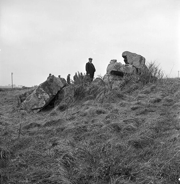 Giants Quoits after they fell, St Keverne, Cornwall. 9th January 1966