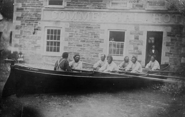 The gig Thomas outside the Commercial Hotel, Central Square, Newquay, Cornwall. Around 1860-1866