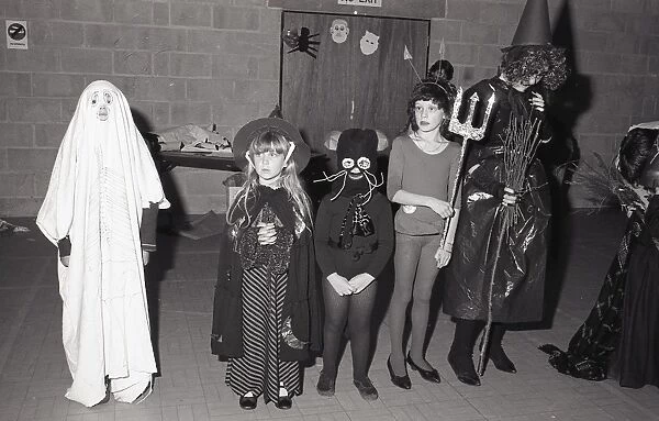 Halloween fancy dress competition, Lostwithiel, Cornwall. October 1984