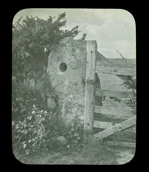 Holed stone, St Buryan, Cornwall. Early 1900s