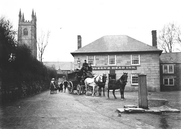 Horse Bus, St Stephen in Brannel, Cornwall. Early 1900s