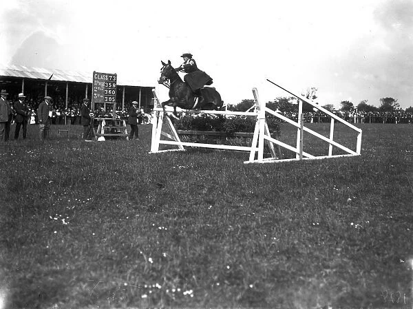 Horse jumping at the Royal Cornwall Show, Camborne, Cornwall. 1915