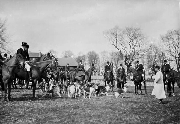 Hunt Meet at Roskrow House, Roskrow, St Gluvias, Cornwall. 1912