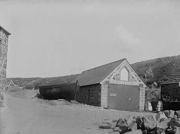 Lifeboat house, Mullion Cove (Porth Mellin), Mullion, Cornwall. Around 1900