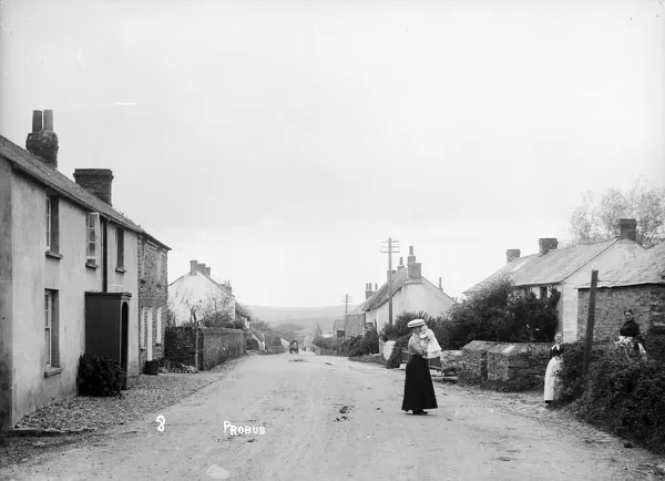 Looking west down Truck Hill, Probus, Cornwall. 1900s