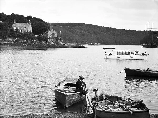 Malpas Ferry looking towards Ferryside Cottage and the Ferry House on the St Michael Penkivel side, Cornwall. 1912