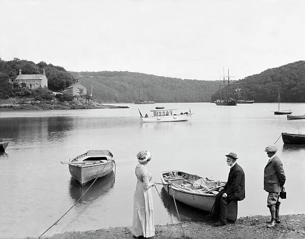 Malpas Ferry looking towards Ferryside Cottage and the Ferry House on the St Michael Penkivel side, Cornwall. 8th July 1912