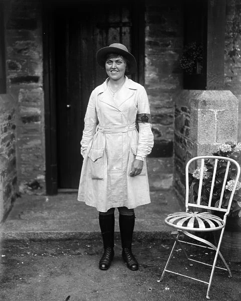 Member of the First World War Womens Land Army. Tregavethan Farm, Truro, Cornwall. 1917