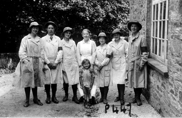 Members of the First World War Womens Land Army. Tregavethan Farm, Truro, Cornwall. 1917