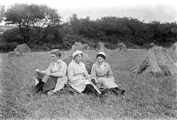 Members of the First World War Womens Land Army. Tregavethan Farm, Truro, Cornwall. Summer 1916