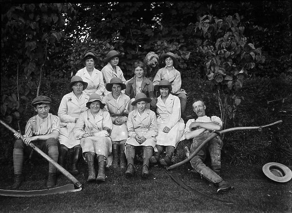 Members of the First World War Womens Land Army at Tregavethan Farm, Truro, Cornwall. Around 1917