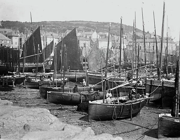 Mousehole harbour looking landward, Cornwall. Early 1900s