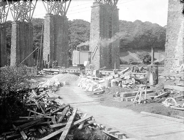 Old Carnon Valley viaduct showing early stage of replacement, Perranwell, Cornwall. Around 1931-1932