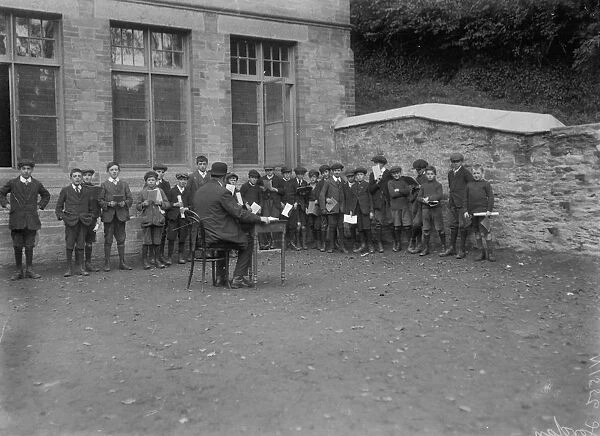 Outdoor class at a Truro Elementary School, Truro, Cornwall. Autumn 1919