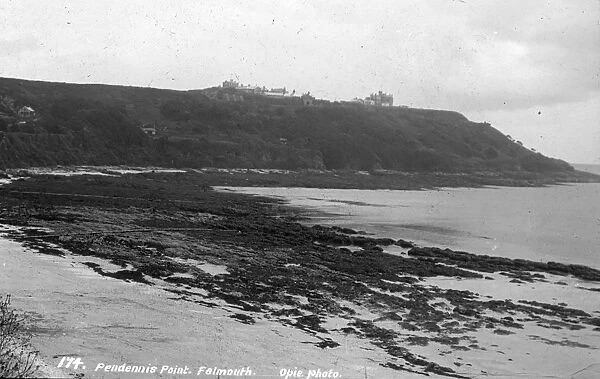 Pendennis Castle, from Castle Beach, Falmouth, Cornwall. Around 1925
