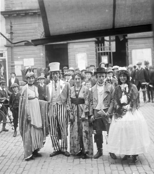 Pierrot Troupe outside Truro City Hall, Boscawen Street, Truro, Cornwall. 31st August 1917