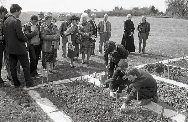 Planting vegetable patches, St Winnow Church of England Primary School, Lostwithiel, Cornwall. April 1983