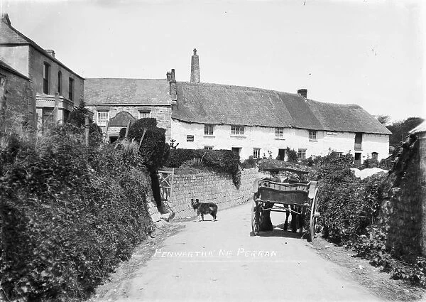Pony and trap near the Bolingey Inn, Penwartha Road, Bolingey, Perranzabuloe, Cornwall. Early 1900s