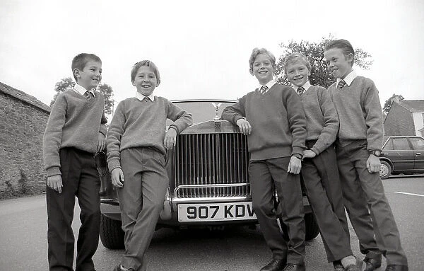 Pupils travel to school in a Rolls Royce, Lostwithiel, Cornwall. September 1989