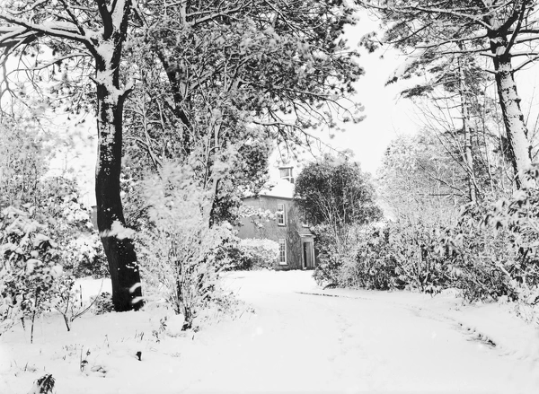 The Rectory under snow, Rectory Road, St Stephen in Brannel, Cornwall. Early 1900s