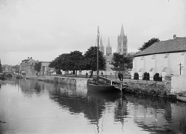 River Kenwyn, looking towards Lemon Bridge and Back Quay, Truro, Cornwall. 1910-1920