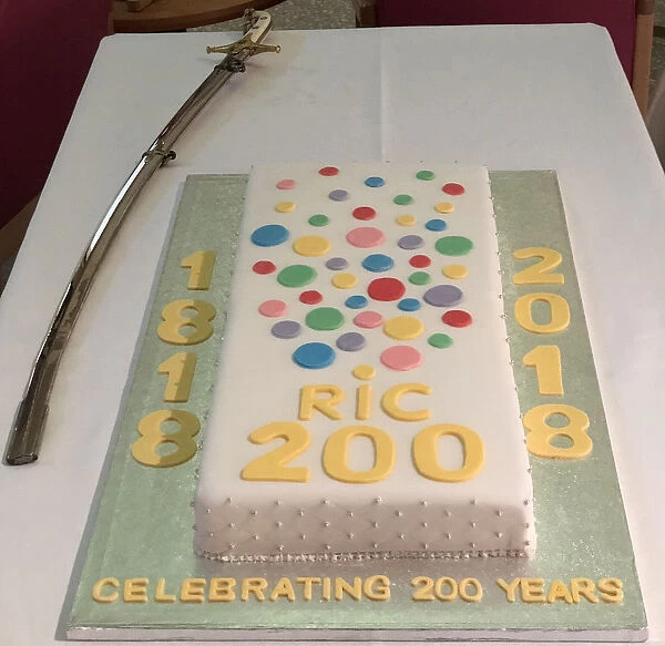 Royal Institution of Cornwalls bicentenary celebration cake, Royal Cornwall Museum, River Street, Truro, Cornwall. 5th February 2018