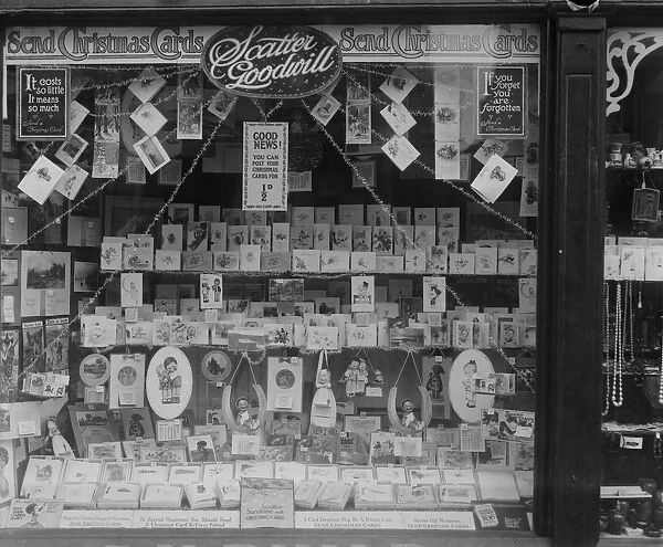 Shop window of G. H. Philp, 2 King Street, Truro, Cornwall. Christmas 1922