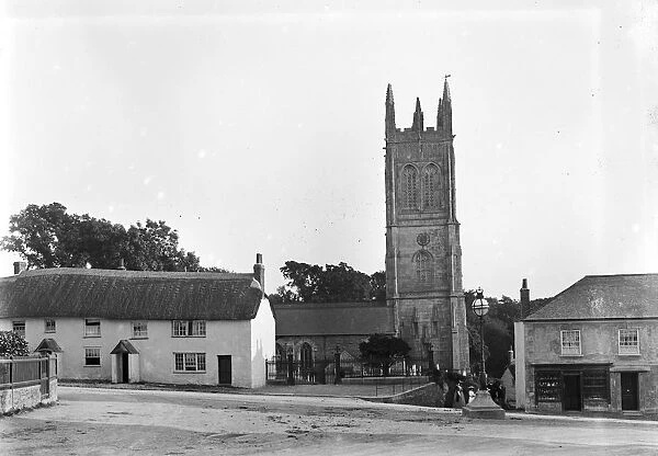The Square and Church of St Probus and St Grace, Probus, Cornwall. Early 1900s