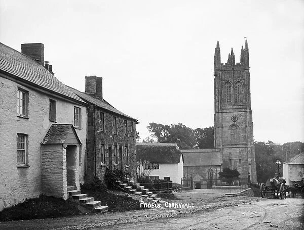 The Square and Church of St Probus and St Grace, Probus, Cornwall. Early 1900s