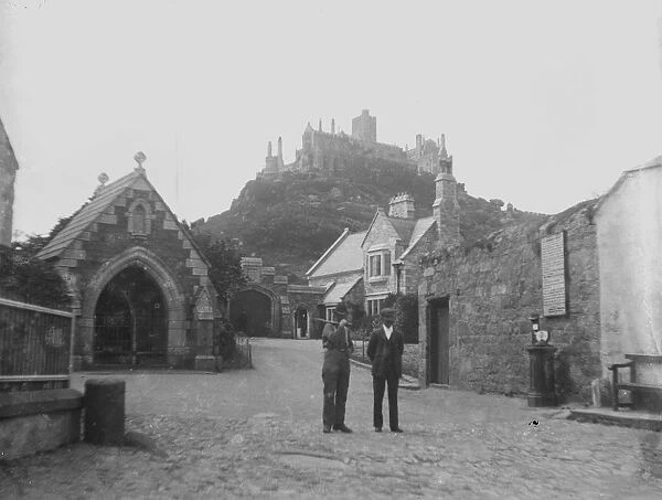 St Michaels Mount from the harbours edge, Mounts Bay, Cornwall. Probably around 1920