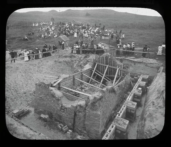 St Pirans Oratory during construction of the concrete shell, Perranzabuloe, Cornwall. 1910