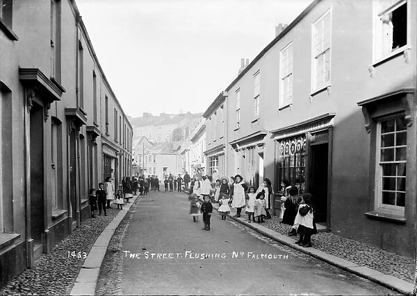 A street scene in Flushing, Cornwall. Early 1900s