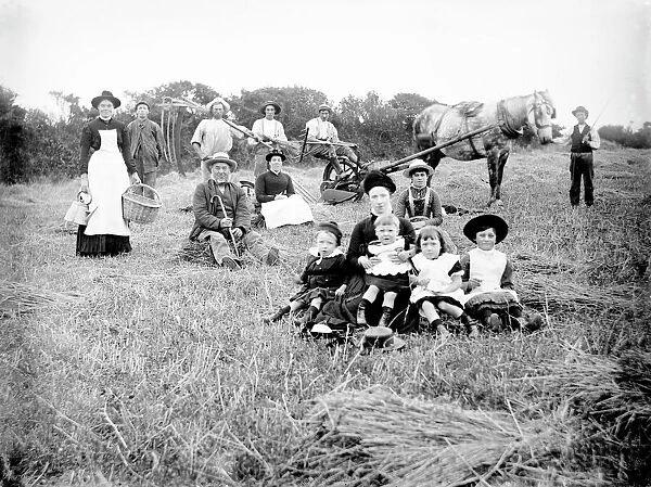 Taking a break at harvest time, Polpenwith, Constantine, Cornwall. Around 1884
