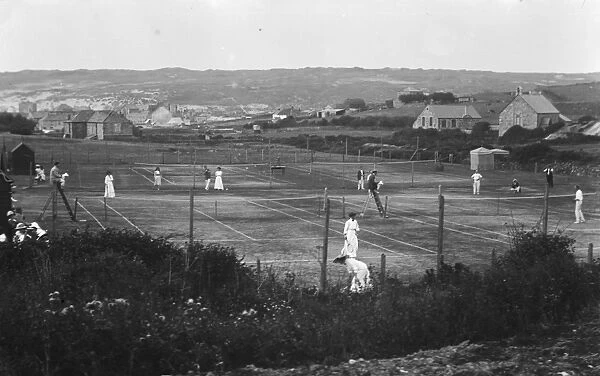Tennis match, Perranporth, Cornwall. Early 1900s