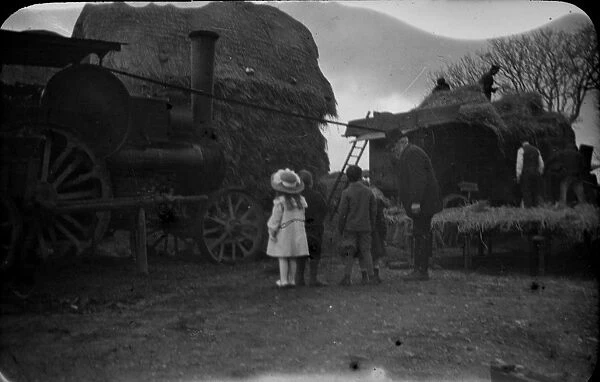 Threshing corn at an unidentified location in Cornwall. Probably 1900s