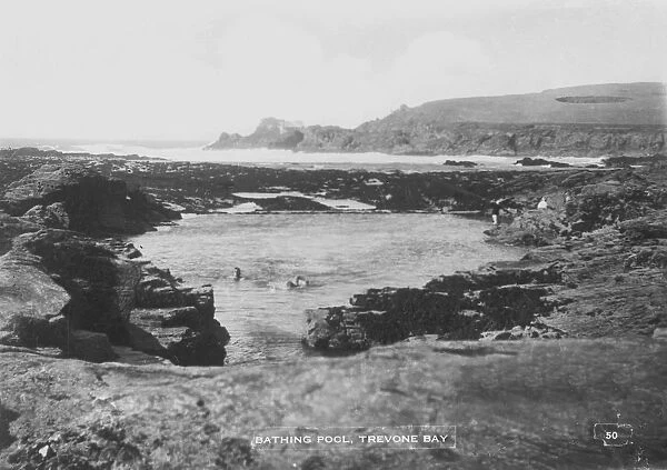 A view of the bathing pool at Newtrain Bay looking towards Roundhole Point, Trevone, Padstow, Cornwall. Early 1900s