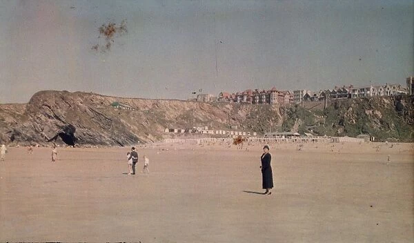View from beach at Newquay, Cornwall. Around 1925