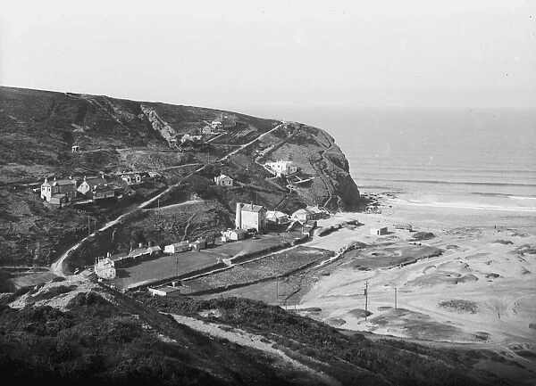 A view of the beach and village, Porthtowan, Cornwall. Probably 1940s