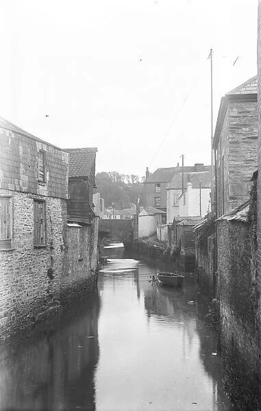 View of bridge over River Allen from Old Bridge Street, Truro, Cornwall. Late 1920s