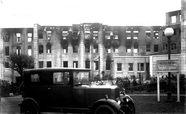 A view of the front of Carlyon Bay Hotel After the fire in 1931, St Austell, Cornwall. 27th-28th December 1931