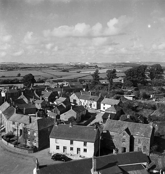 View from church tower, Probus, Cornwall. 1953