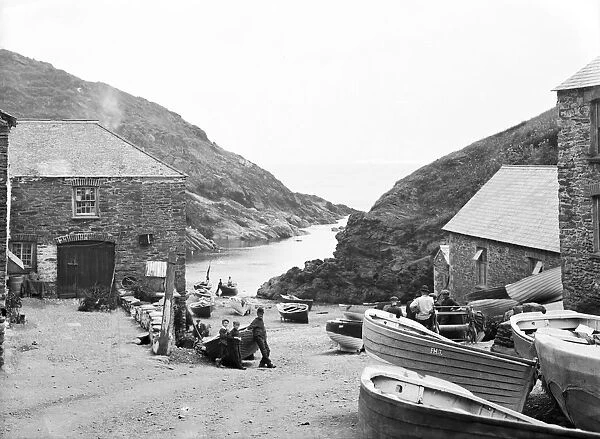 View of cove looking down slipway out to sea, Portloe, Veryan, Cornwall. July 1912
