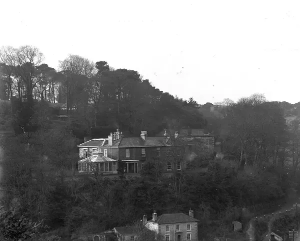 View of Goonvrea House with Cliff House below, Perranarworthal, Cornwall. December 1924