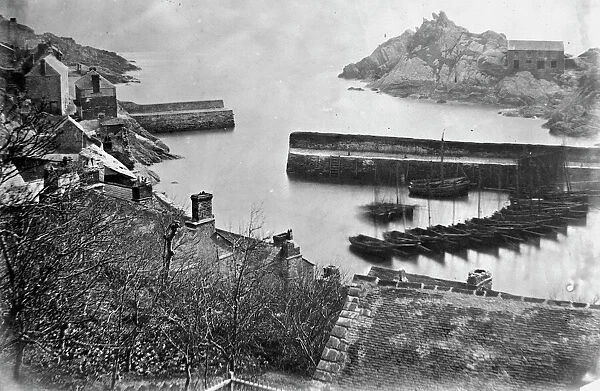 View of harbour, Polperro, Cornwall. Probably 1860s-1870s