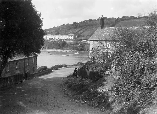 View towards Malpas from the ferry cottages at the Tregothnan landing, St Michael Penkivel, Cornwall. Early 1900s
