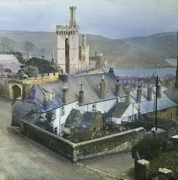 View from above Place House, looking up estuary. Fowey, Cornwall. Around 1925