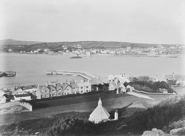A view from St Michaels Mount looking towards Marazion, Cornwall. Probably 1895