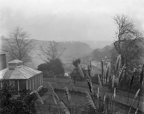 View from the terrace at Goonvrea House, Perranarworthal, Cornwall. December 1924